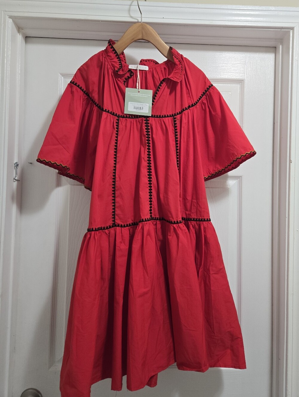 Karlie Red Cotton Embroidered Drop Waist Mini Dress Large NWT